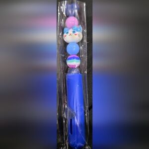 Hand Beaded Blue Cat-Themed Utility Knife